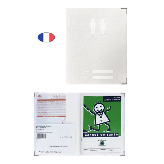 Protège carnet de santé scintillant blanc – PVC – fabriqué en France – étui ordonnances imperméable végan - canocea

