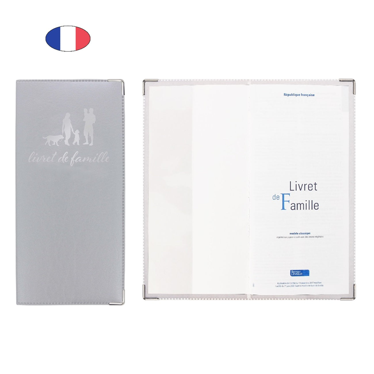 Étui livret de famille gris argent en simili cuir – élégant et fabriqué en France – protection livret officiel - canocea