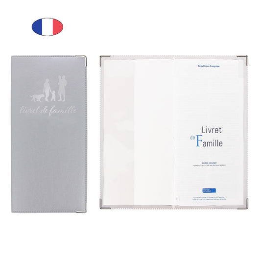 Étui livret de famille gris argent en simili cuir – élégant et fabriqué en France – protection livret officiel - canocea