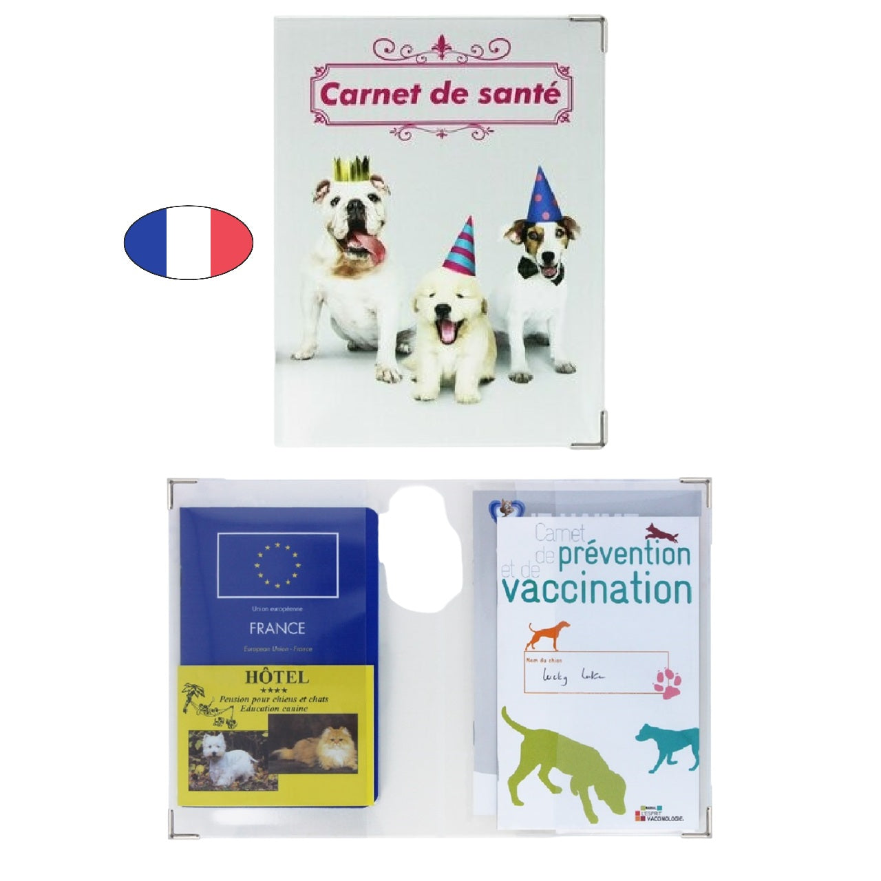 Porte documents animaux chiens festifs – carnet de santé – fabriqué en France - canoceae
