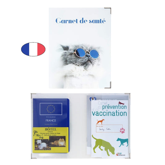 Porte documents animaux chat à lunettes – carnet de santé – fabriqué en France - canocea
