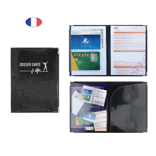 Étui santé scintillant gris foncé – pour carte Vitale, carte mutuelle et ordonnances – fabriqué en France - canocea