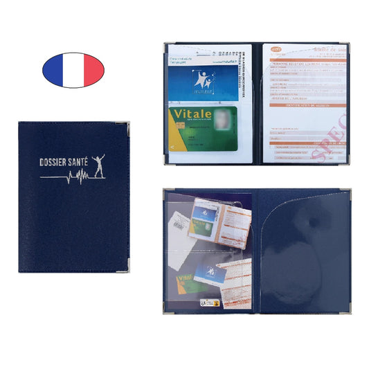 Étui santé bleu marine en simili cuir – pour carte vitale, carte mutuelle et ordonnances – fabriqué en France - canocea