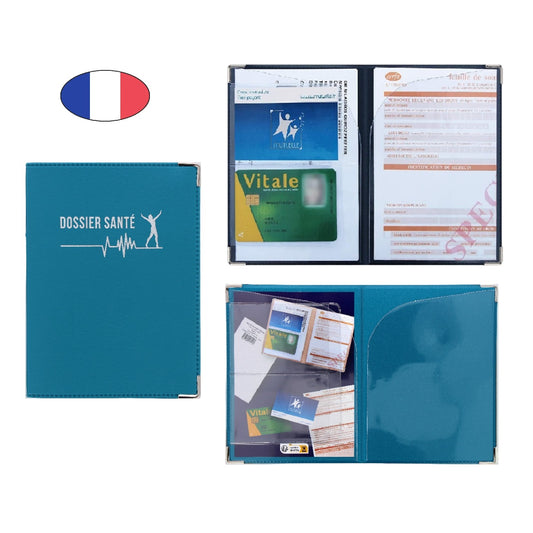Étui santé bleu turquoise en simili cuir – pour carte Vitale, carte mutuelle et ordonnances – fabriqué en France - canocea