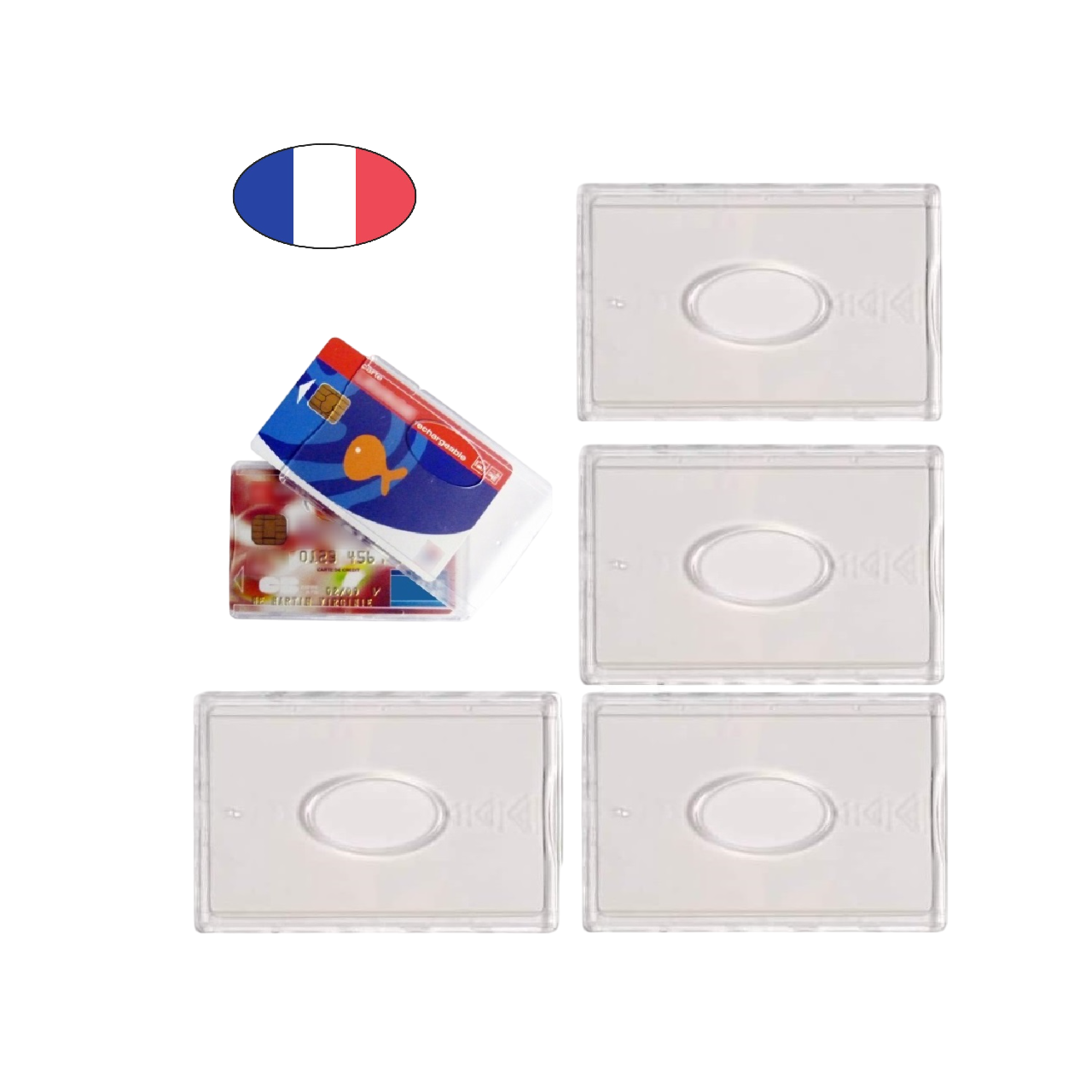 Lot 4 étuis carte bancaire rigides transparents fabriqués en France – protection résistante anti-reflets. Canocea France