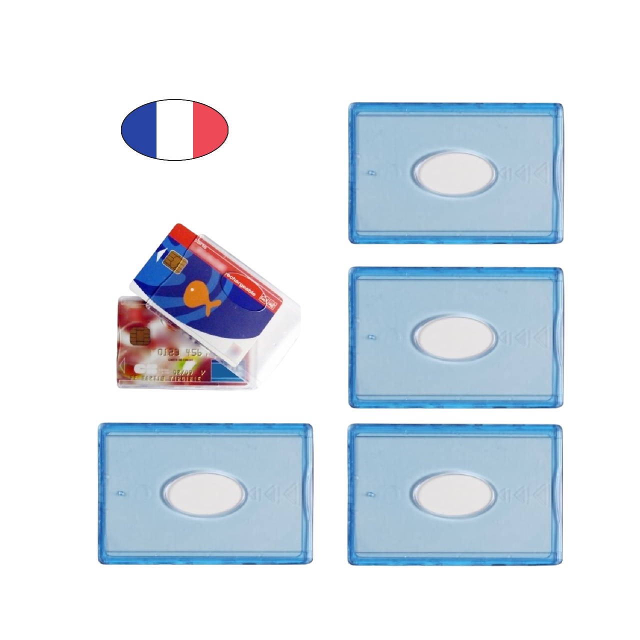 Lot 4 Etuis carte bancaire rigide résistant - Bleu - Fabriqué en France - Porte CB