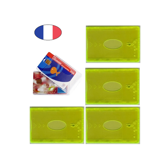Lot 4 étuis carte bancaire rigides jaunes fabriqués en France – protection résistante et anti-reflets. Canocea France