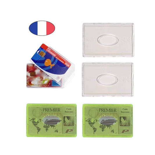 Lot 4 étuis carte bancaire rigides jaune et transparent fabriqués en France – protection résistante et anti-reflets. Canocea France