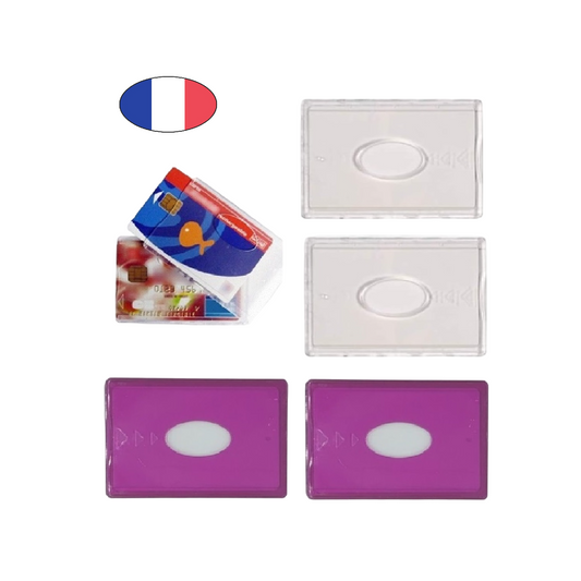 Lot 4 étuis carte bancaire rigides rose et transparent fabriqués en France – protection résistante et anti-reflets. Canocea France