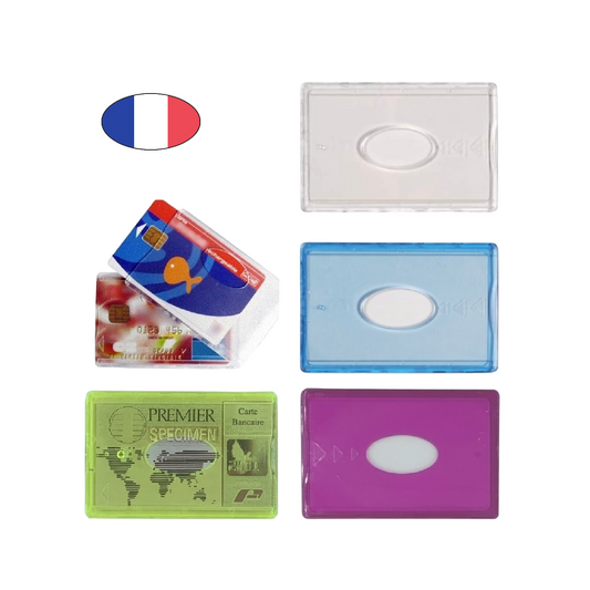 Lot 4 étuis carte bancaire rigides multicolores fabriqués en France – protection résistante et anti-reflets. Canocea France