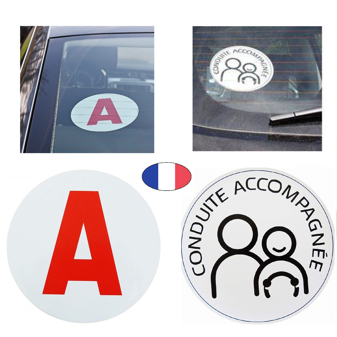 Lot de 2 disques électrostatiques "A" jeune conducteur et "CA" conduite accompagnée - Fabriqué en France. Canocea France