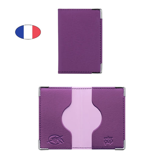 Étui anti-piratage 2 cartes bancaires en simili cuir violet, protection RFID - fabriqué en France - CANOCEA