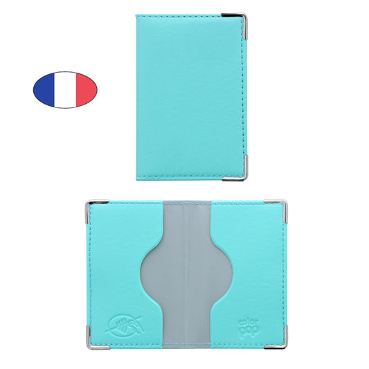 Étui anti-piratage 2 cartes bancaires en simili cuir vert pastel, protection RFID, fabriqué en France - canocea