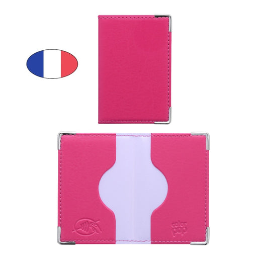 Étui anti-piratage 2 cartes bancaires en simili cuir rose, protection RFID, fabriqué en France - canocea