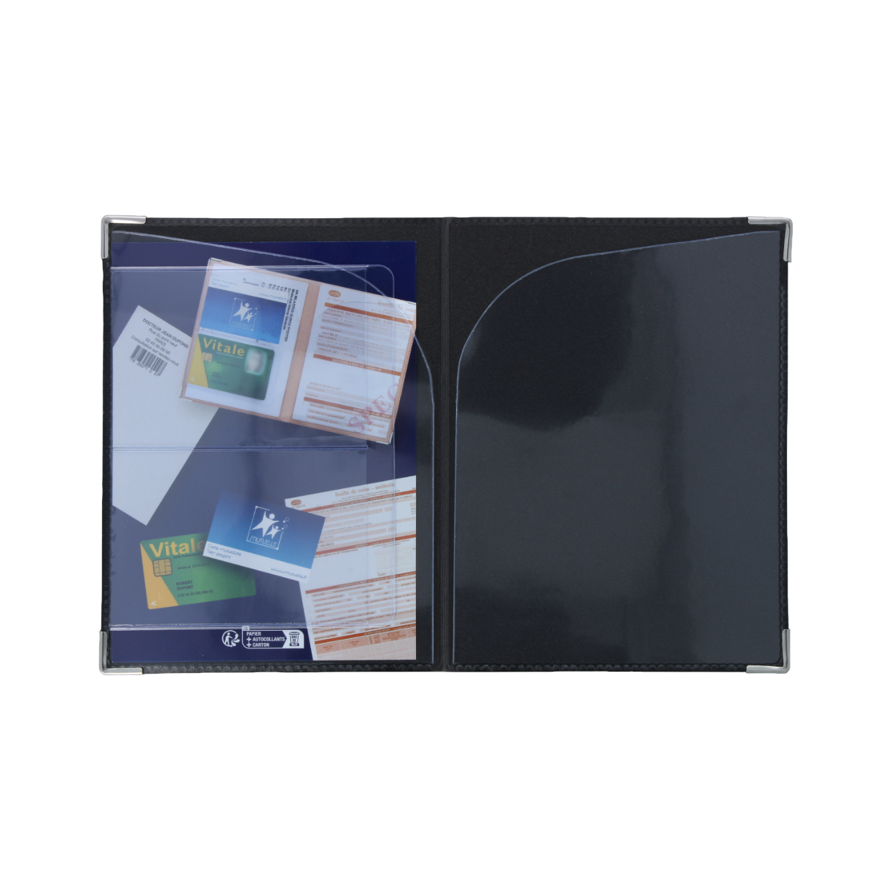 Étui santé noir fermé en simili cuir élégant. Canocea France