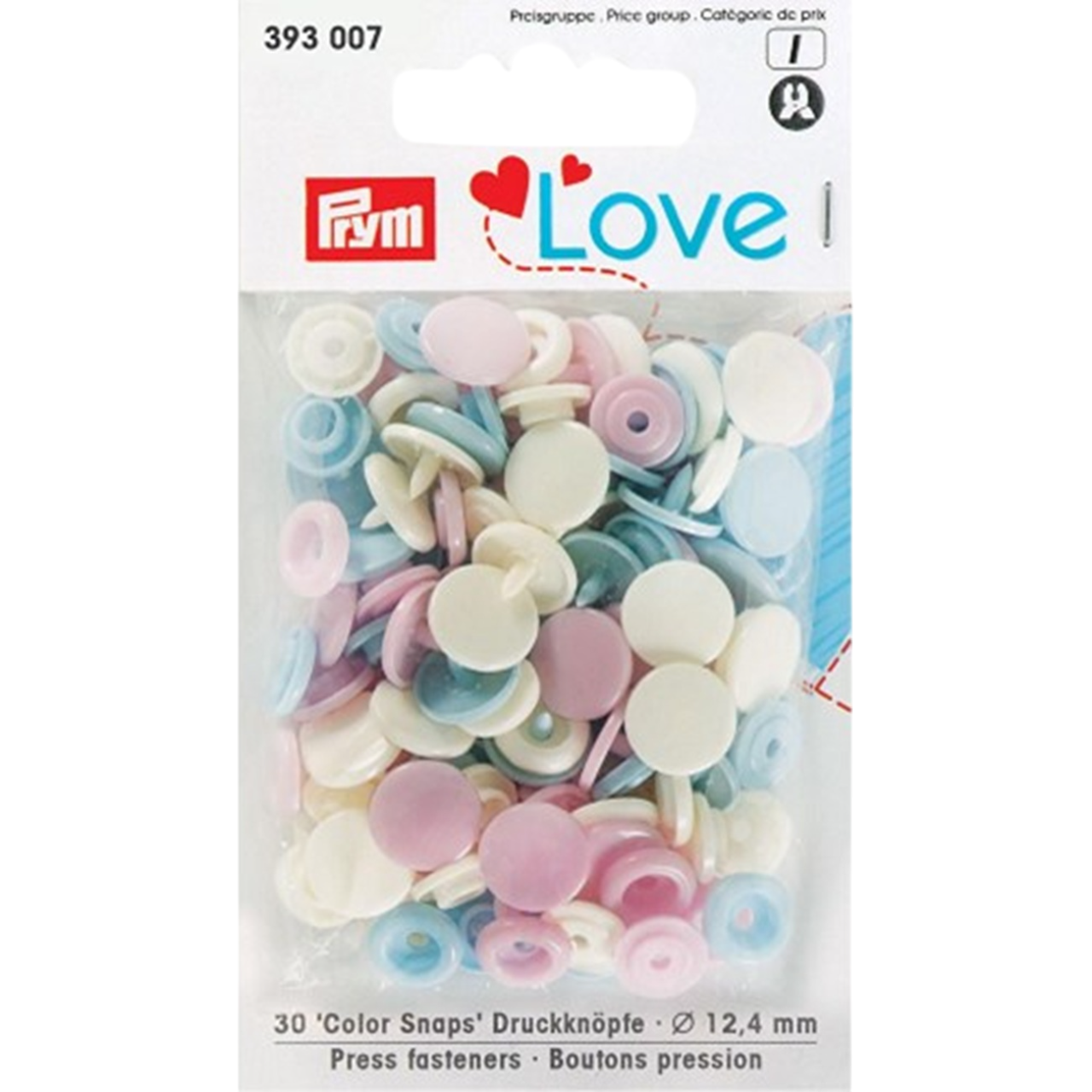Boutons pression - Color snaps - ronds - écru/bleu/rose pastel - D12,4 mm - 21 pièces