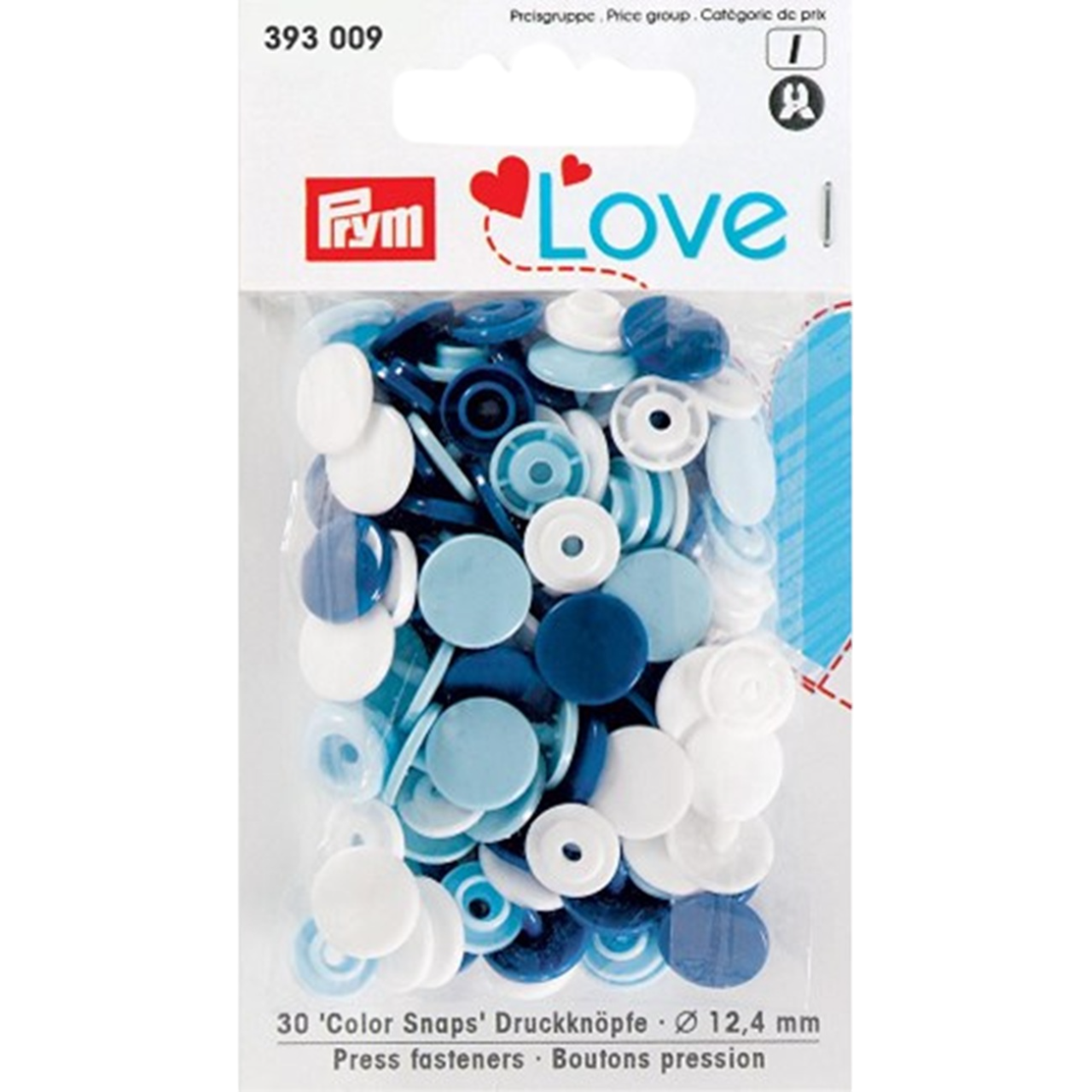 Boutons pression - Color snaps - ronds - blanc/bleu/marine - D12,4 mm - 21 pièces