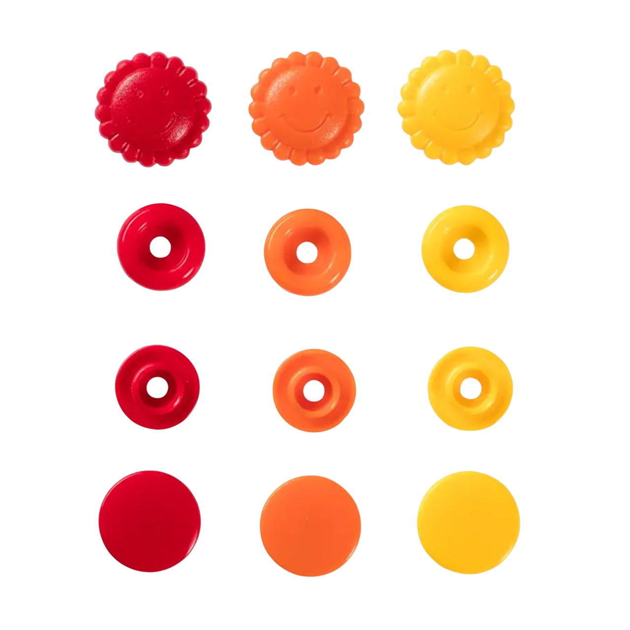 Boutons pression - Color snaps - fleur - jaune/orange/rouge - D12,4 mm - 21 pièces
