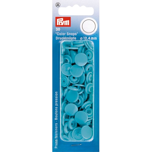 Boutons pression - Color snaps - ronds- Bleu turquoise - D12,4 mm - 30 pièces
