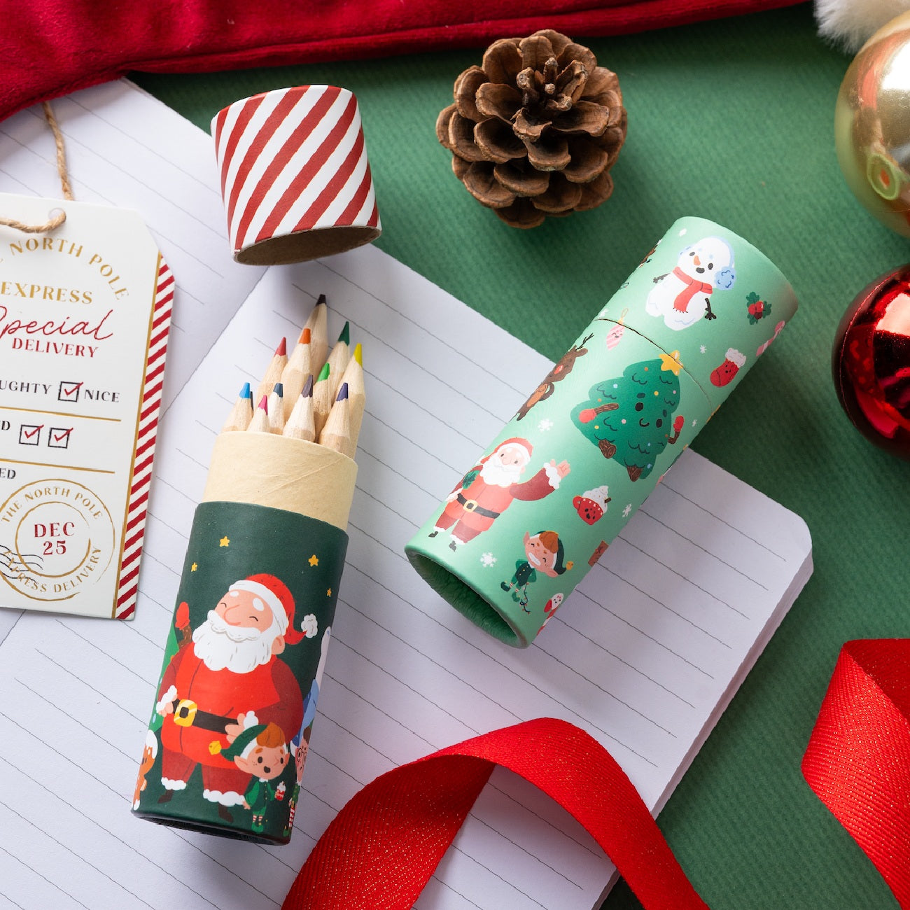 Ensemble créatif 2 pots + 12 crayons – Design festif. Canocea France