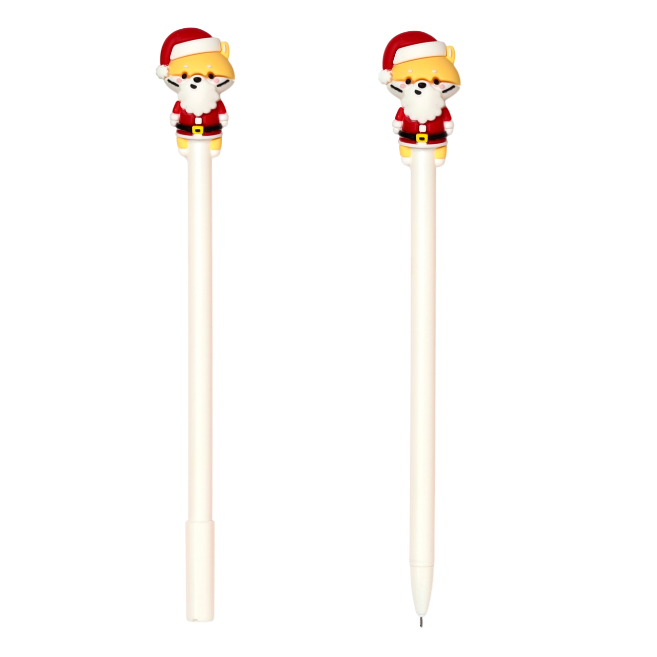 Lot de 4 stylos de Noël Christmas à encre noire avec figurines Père Noël, lutin, renne et sapin. Canocea France