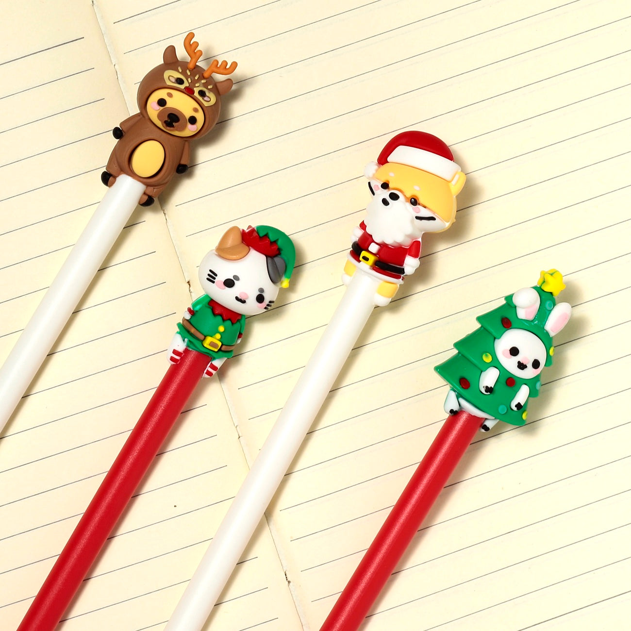 Lot de 4 Stylos Figurines de Noël – Encre Noire Fine. Canocea France