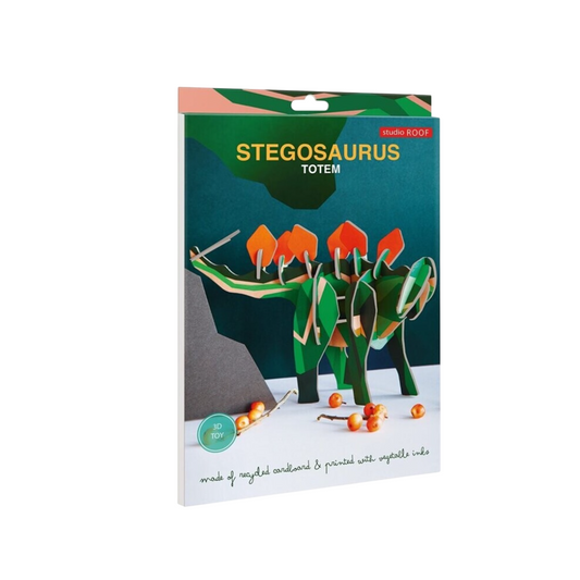 Totem géant dinosaure stégosaurus - puzzle 3D - 26 pièces - 12x18x4 cm- carton recyclé