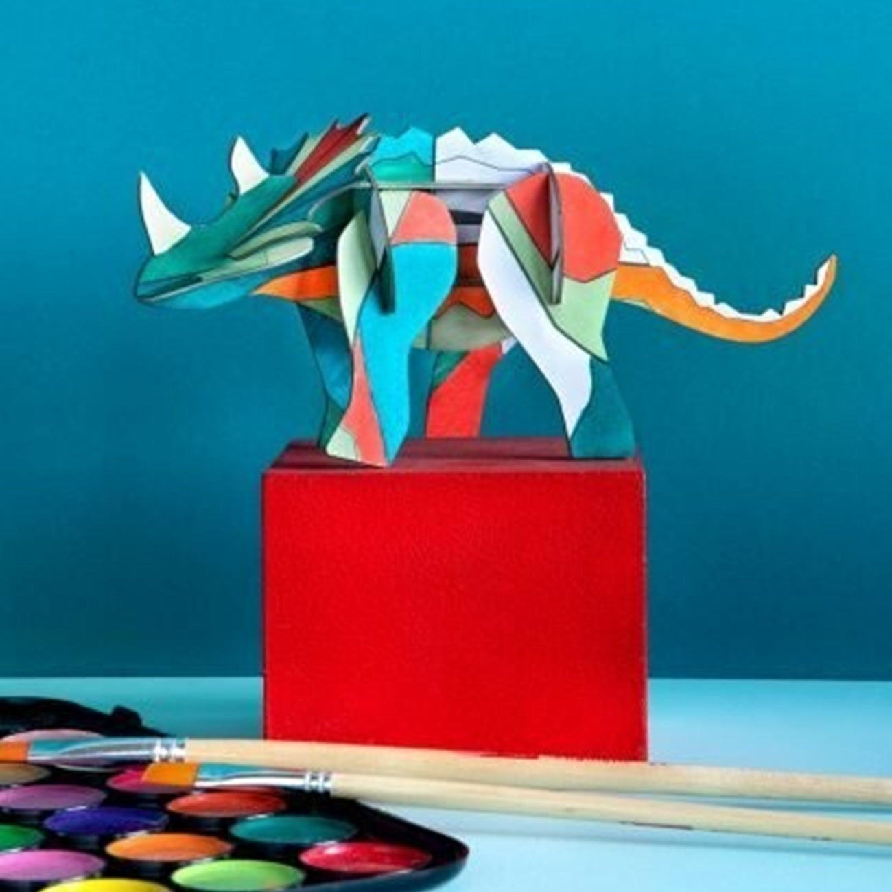 Totem géant dinosaure tricératops - puzzle 3D - 12 pièces - 20x7x9 cm- carton recyclé