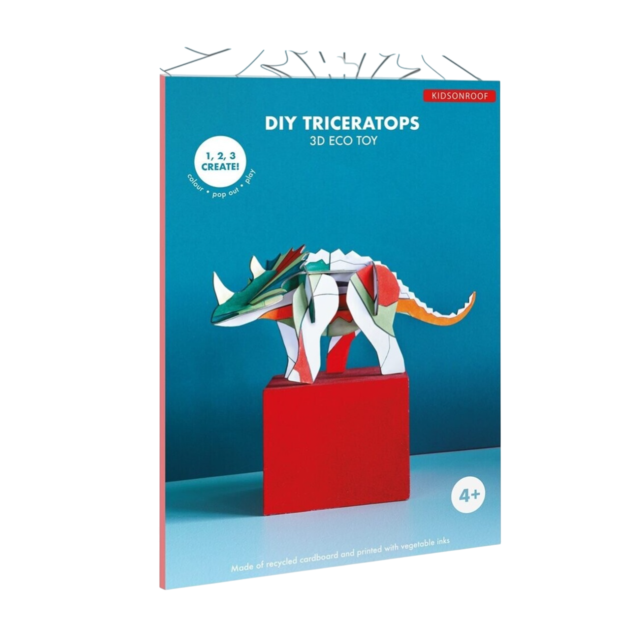 Totem géant dinosaure tricératops - puzzle 3D - 12 pièces - 20x7x9 cm- carton recyclé