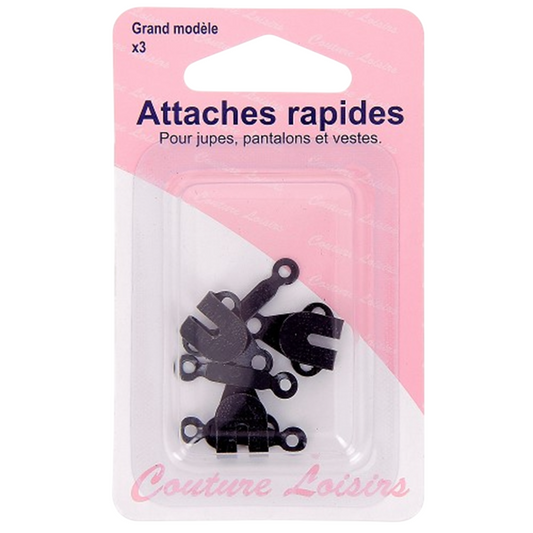 Attaches rapides - noires  - 3 pièces - Spécial jupes, pantalons, vestes