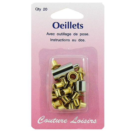 Œillets + outil de pose inclus - Doré - 5 mm