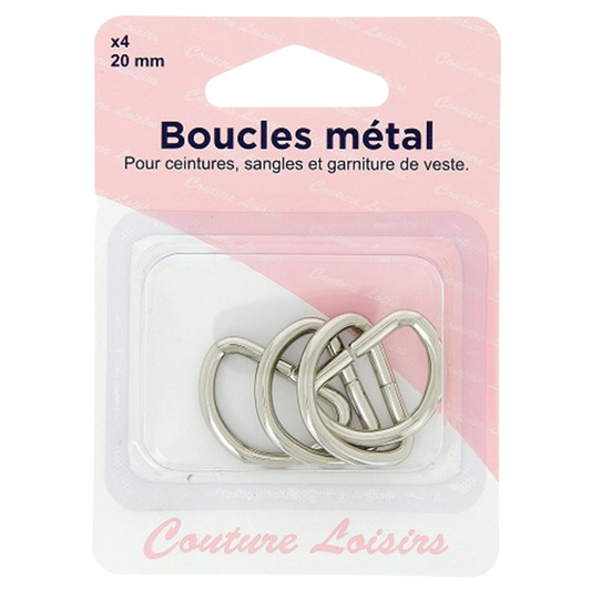 Boucles forme D- métal - 20 mm - argentées - 4 pièces - Anneaux demi-rond
