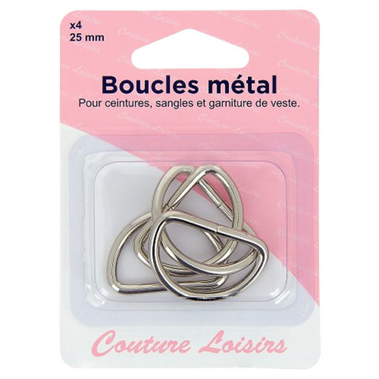Boucles forme D- métal - 25 mm - argentées - 4 pièces - Anneaux demi-rond