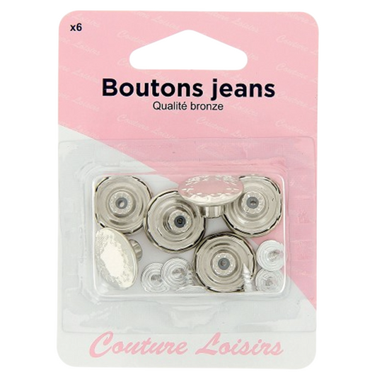 Boutons - spécial jeans - argenté - 17 mm - 6 jeux