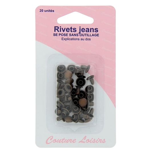 Rivet  "Jeans" - 7 mm - bronze  - 20 pièces - pose sans outillage