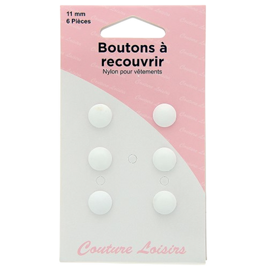 Boutons à recouvrir blanc - D11 mm - 6 pièces - Nylon