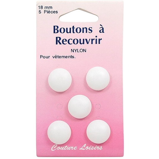 Boutons à recouvrir blanc - D18 mm - 5 pièces - Nylon