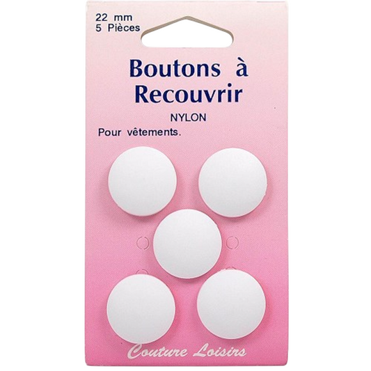 Boutons à recouvrir blanc - D22 mm - 5 pièces - Nylon