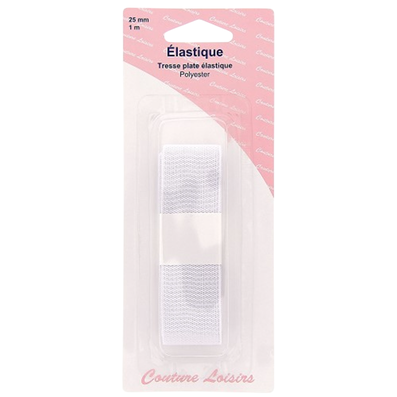 Elastique - Tresse plate - Blanc - 25 mm sur 1 mètre