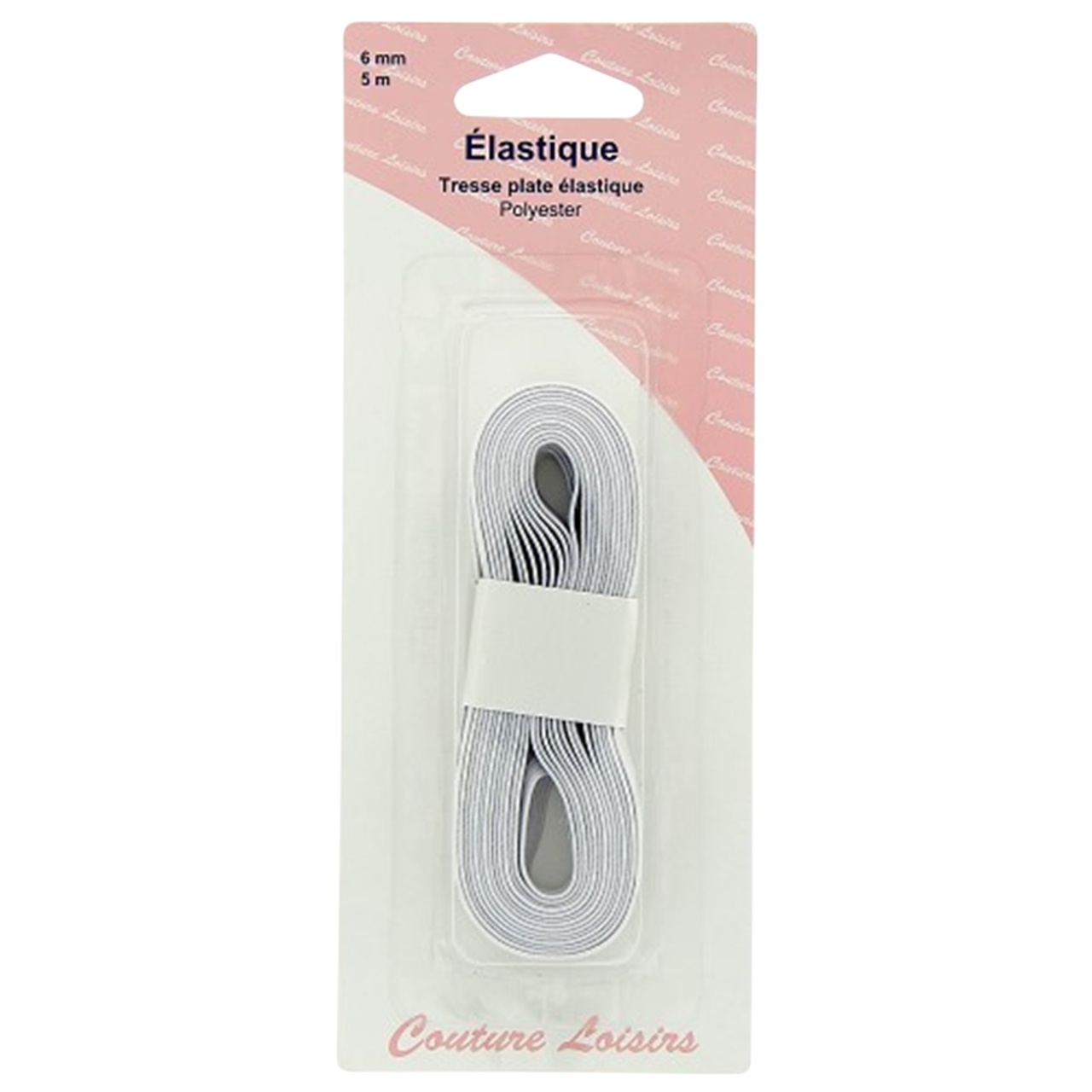 Elastique - Tresse plate - blanc - 6 mm sur 5 mètres