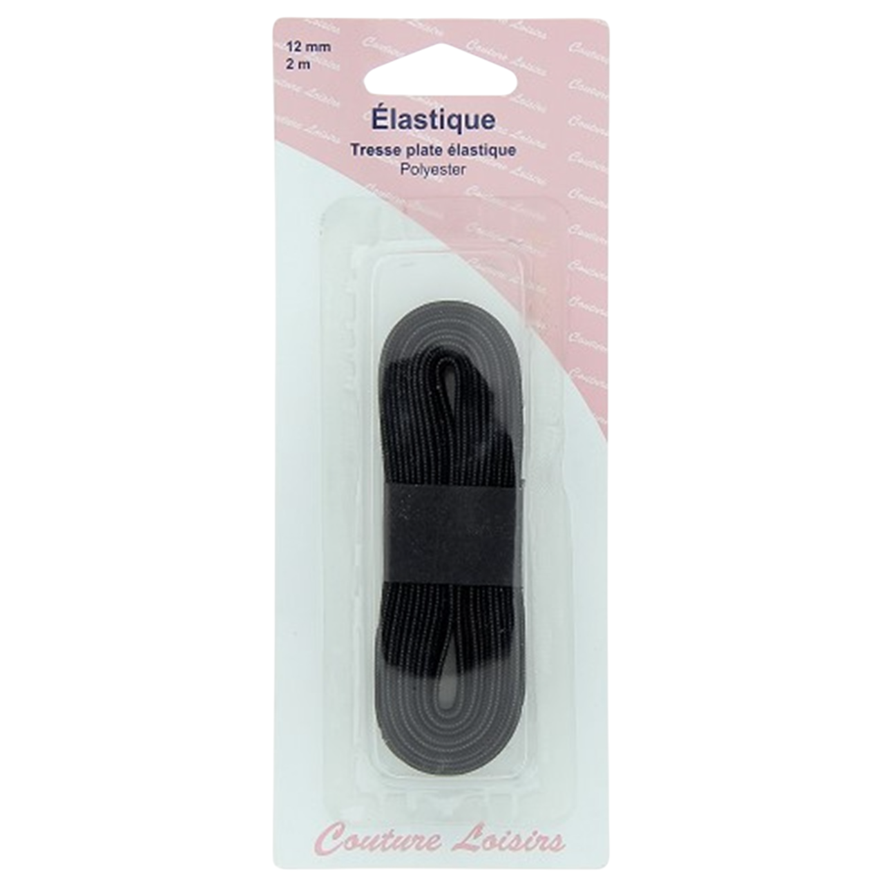 Elastique - Tresse plate - noir - 12 mm sur 2 mètres