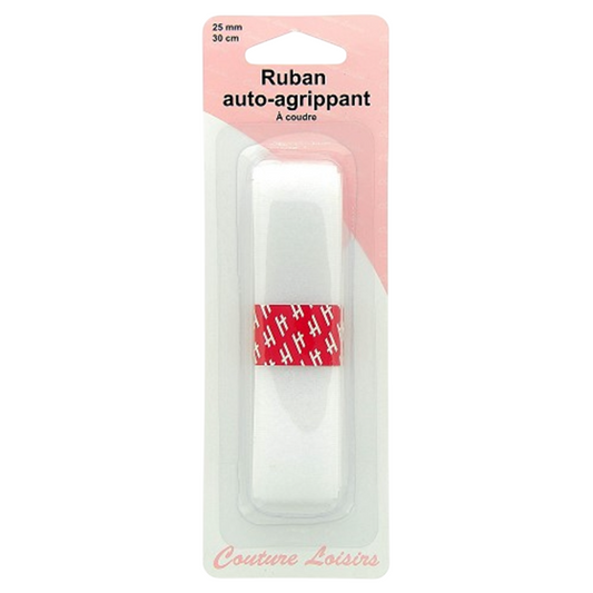 Ruban auto-agrippant blanc à coudre, 25 mm x 30 cm – boucle et crochet pour couture. Canocea