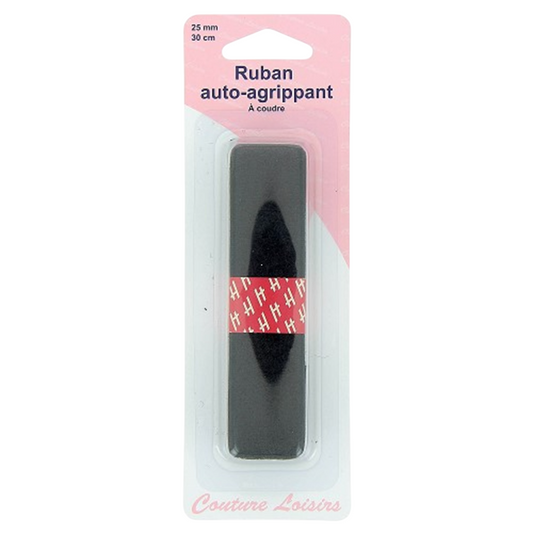 Ruban auto-agrippant noir à coudre, 25 mm x 30 cm – boucle et crochet pour couture textile. Canocea