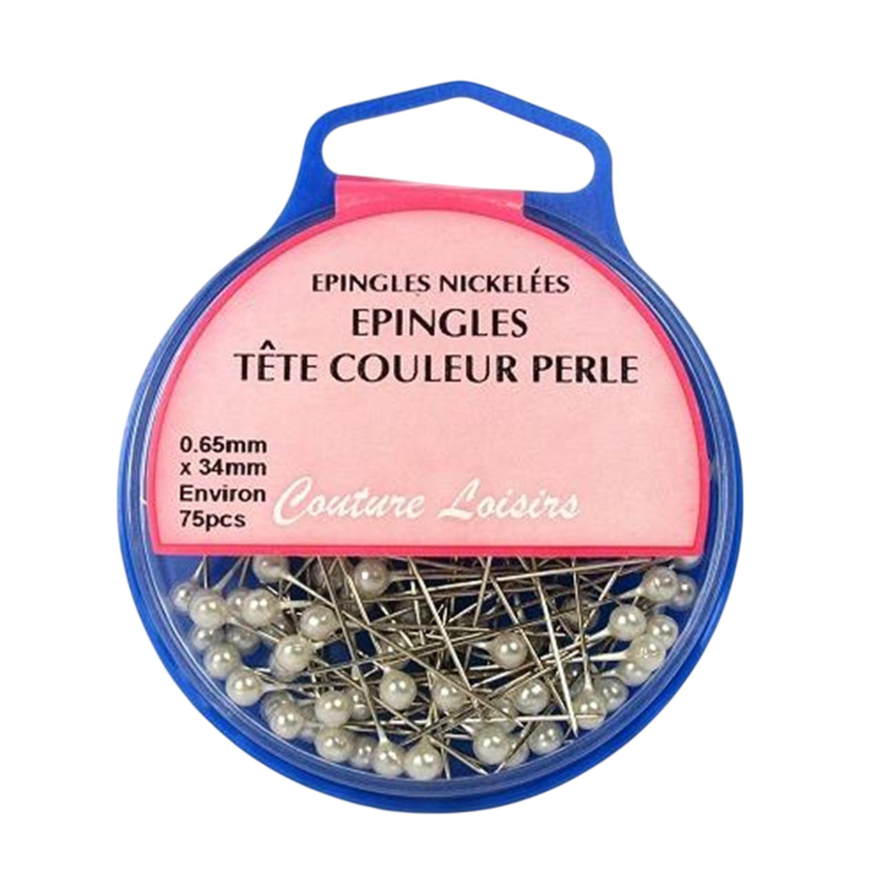 Epingles "bouts pointus" - D0,65x34mm - têtes de perle nacrée - 75 pièces