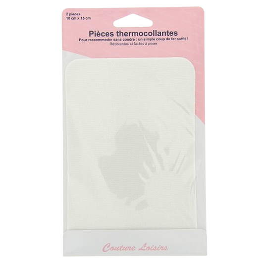 Lot de 2 pièces thermocollantes blanches 10 x 15 cm pour réparation de textiles clairs - canocea
