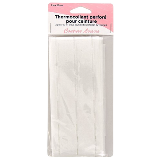 Bande thermocollante perforée – Ceinture jupe/pantalon – 3 m x 25 mm