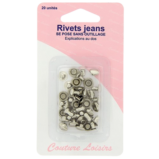 Rivet  "Jeans" - 7 mm - argenté - 20 pièces - pose sans outillage