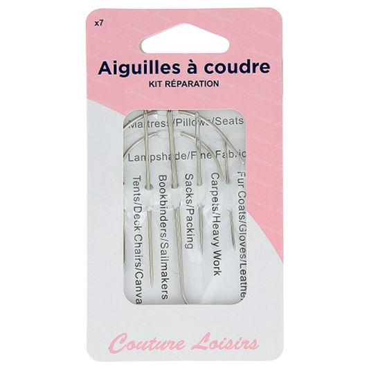 Kit réparation - Aiguilles à coudre gros travaux - 7 pièces - Tailles assorties