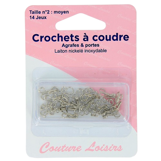 Crochet à jupe/pantalon nickelé inoxydable - 14 pièces - taille 2