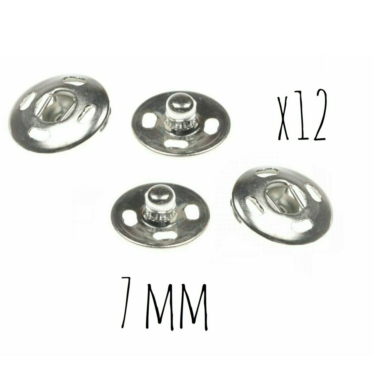 Boutons pression - 7 mm  - Argentés - 12 jeux - inoxydable - à coudre